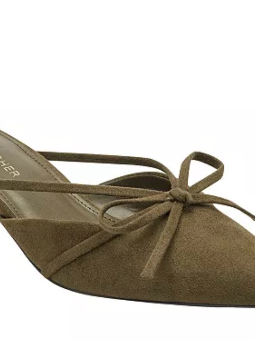 Marc Fisher Olive Suede Pointed Toe Slingback with Bow Accent